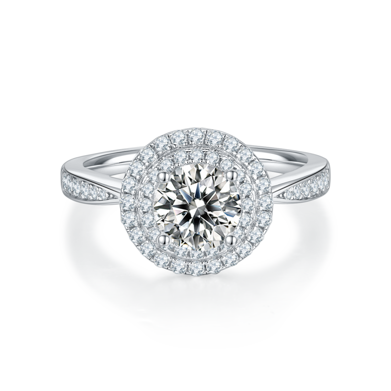 豪镶圆形S925银镀白金MoissaniteWomen's Ring1.0ctD级